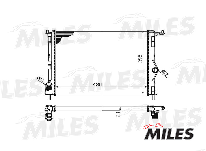 Радиатор RENAULT DUSTER/LOGAN/SANDERO/ LADA LARGUS 1.2-1.6/1.5D -A/C 09- MILES ACRM004