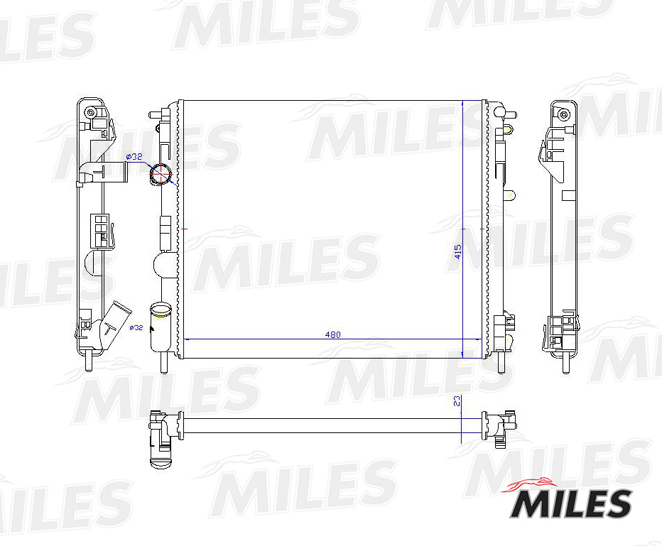 Радиатор RENAULT LOGAN/CLIO (98-05) 1.2/1.4/1.6/1.9 dTi с конд. MILES ACRM015