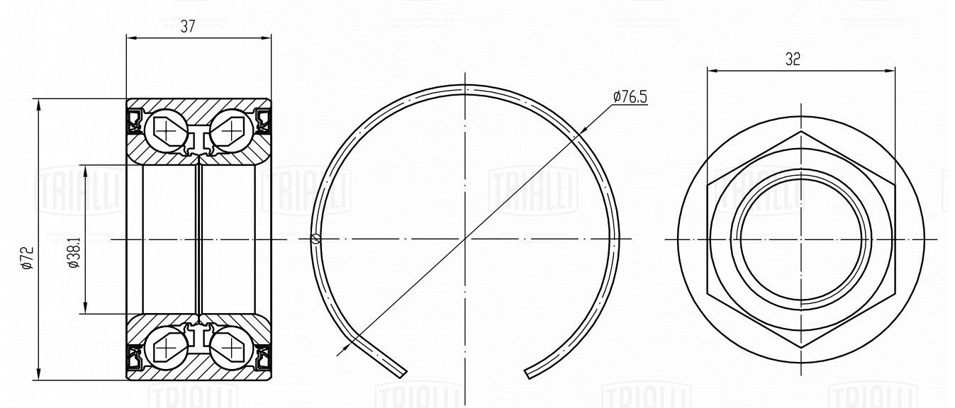 Подшипник ступицы /м Hyundai Solaris (10-)/Kia Rio (10-) перед (кмпл:подш/гайка/кольцо) (CS 0872) TRIALLI