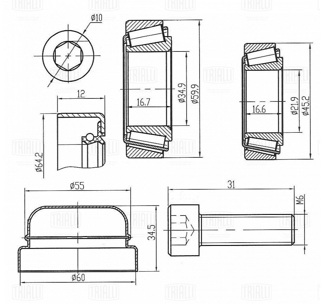 Подшипник ступицы /м Mercedes E W210 (95-) перед (кмпл: подшип2шт/болт/сальник/колп) (CS 1585) TRIALLI