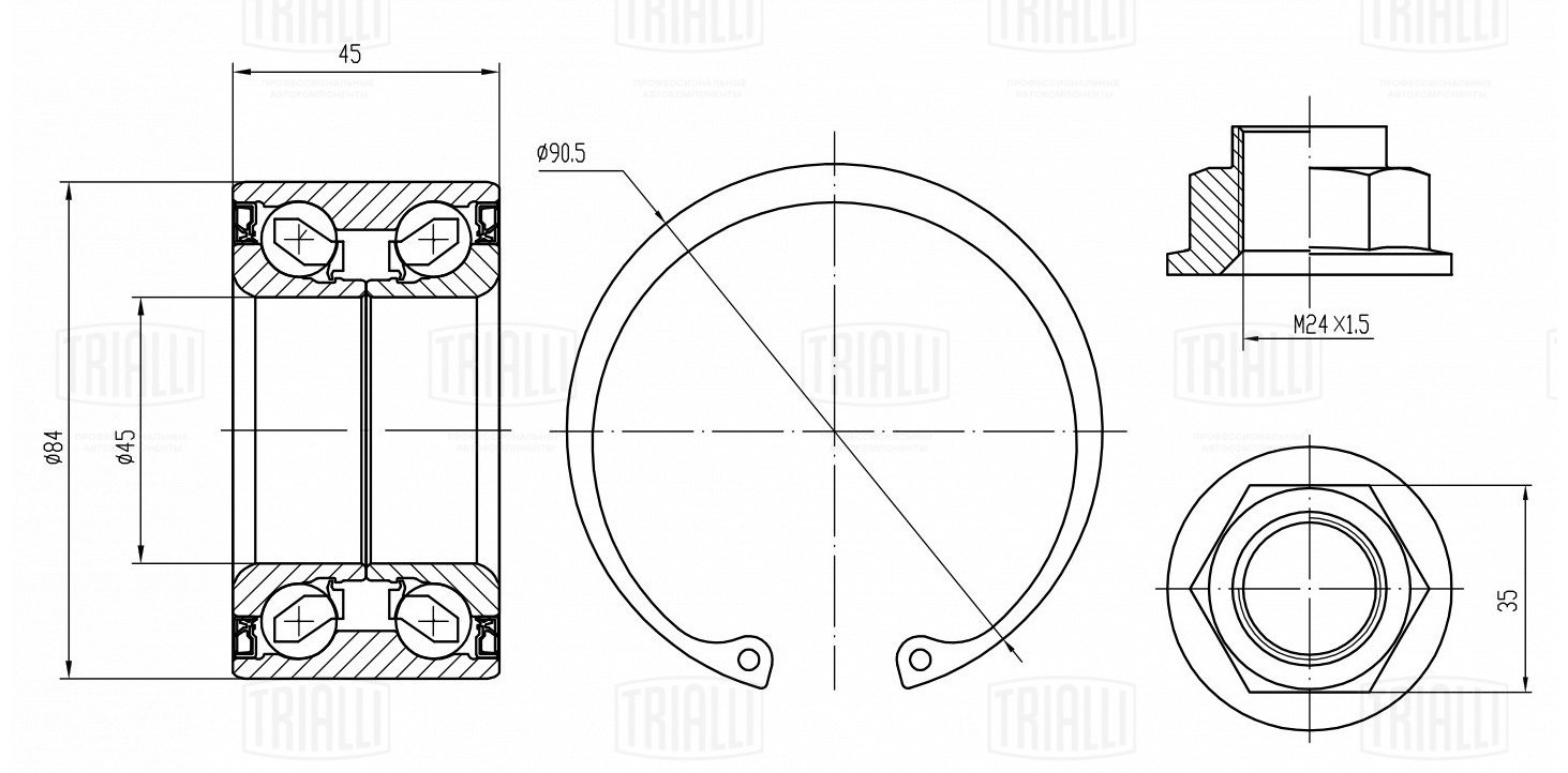Подшипник ступицы /м Mazda CX-7 (07-) перед (кмпл:подш/стопкол/гайка) (CS 2571) TRIALLI
