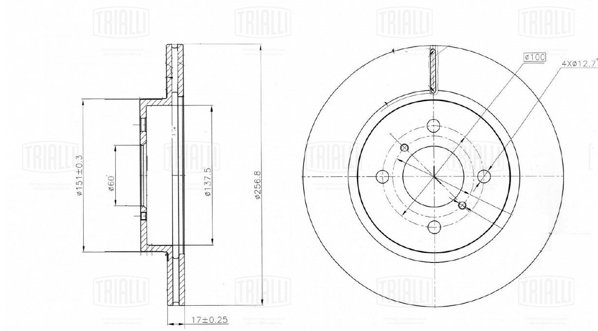 Диск торм /м Chery Kimo/QQ (08-) перед d=257 (DF 084817) TRIALLI