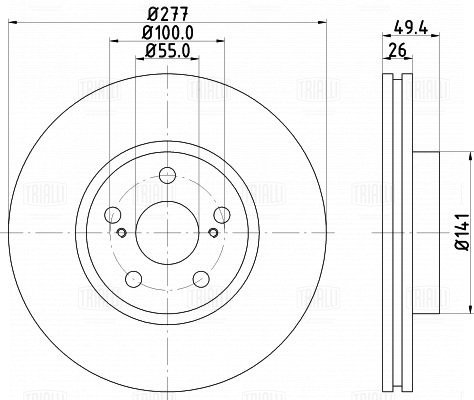 Диск торм /м Toyota Avensis (03-) перед d=277 (DF 190131) TRIALLI