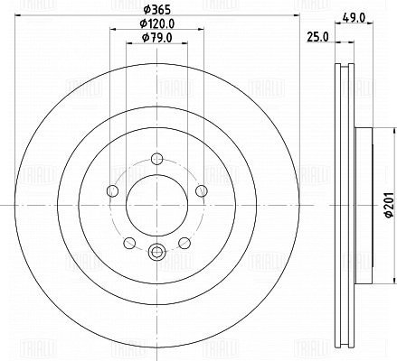 Диск торм /м Land Rover Range Rover (12-)/Discovery (16-) зад d=365 (окраш) (DF 198019) TRIALLI