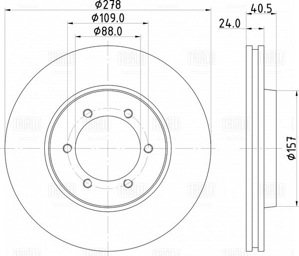 Диск торм /м SsangYong Korando (95-)/Musso (93-)/Rexton (02-) перед d=278 (DF 266017) TRIALLI