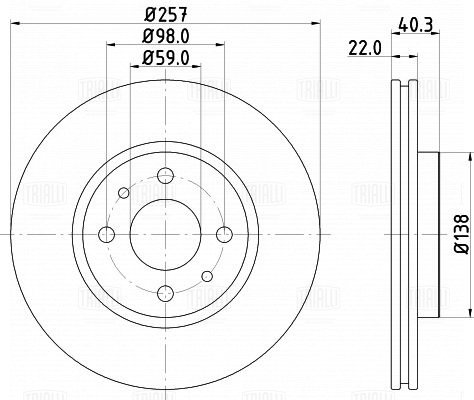 Диск торм /м Fiat Doblo (01-)/Punto (99-) перед d=257 (окраш) (DF 270314) TRIALLI