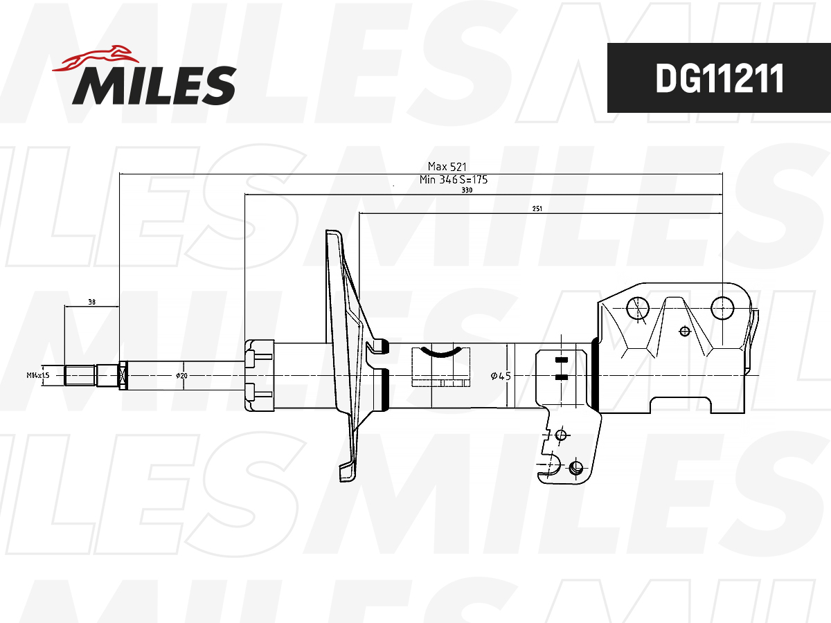 Амортизатор Toyota premio/allion 01- пер.лев.газ. MILES DG11211