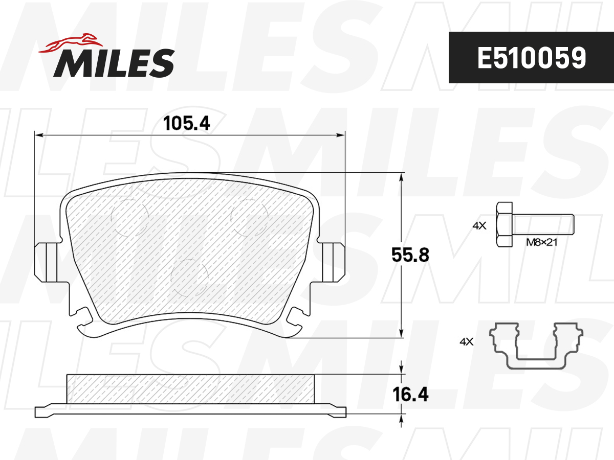 Колодки тормозные VOLKSWAGEN TOURAN 03>/CADDY/G5/G6 задние Ceramic MILES E510059