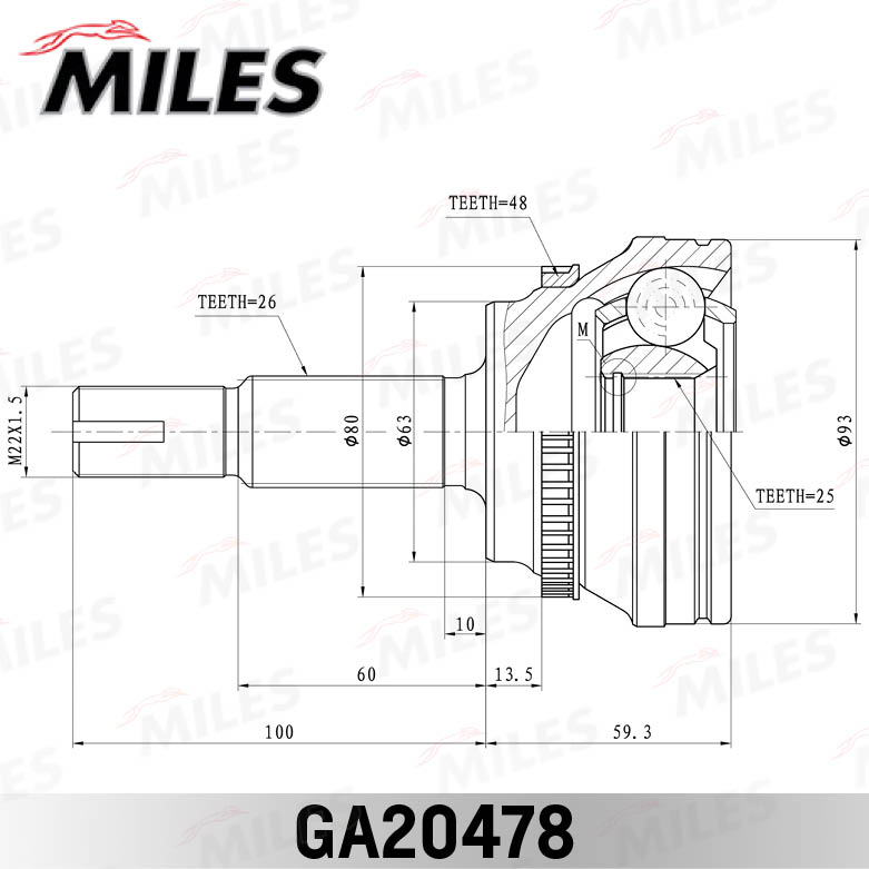 ШРУС TOYOTA COROLLA 1.8 02- нар.(ABS) MILES GA20478