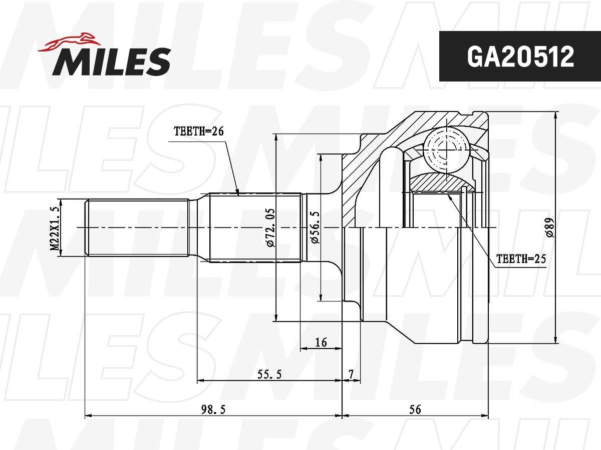 ШРУС VOLVO V70/850 2.0-2.5 91-00 нар. без кольца АБС MILES GA20512