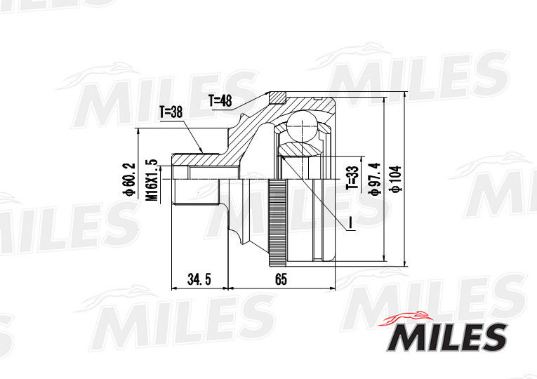 ШРУС VW T4 1.8-2.5 90-03 нар.(ABS) MILES GA20527