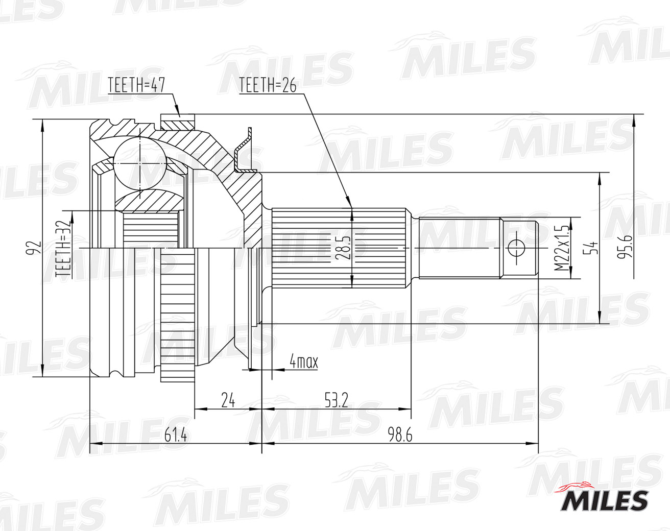 Шрус наружний ком/кт CHRYSLER VOYAGER 95-01 (ABS ) 809029 MILES GA20534