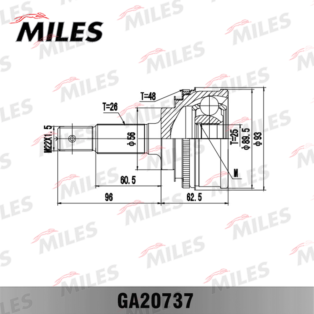 ШРУС Toyota Carina/Corolla/Camry 16-2.0D 83-91 нар. ABS MILES GA20737