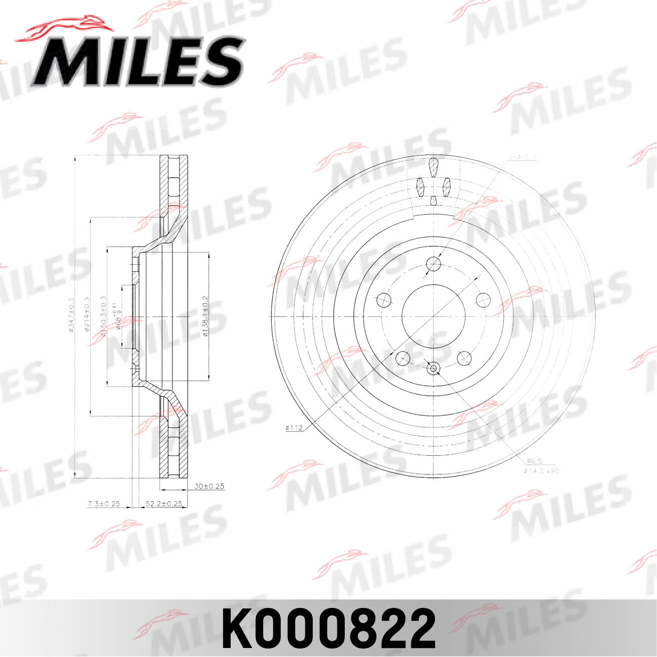 Диск тормозной передний вентилируемый, AUDI A6/A6 ALLROAD 04- ,D=347 мм. (ISO 9001). MILES K000822