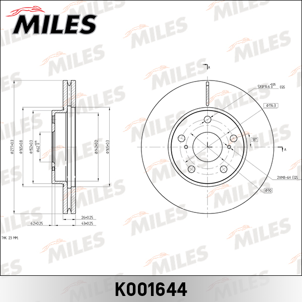 Диск тормозной TOYOTA AURIS 12-/COROLLA 11- передний вент.D=277мм. MILES K001644