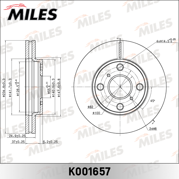 Диск тормозной TOYOTA PROBOX/SUCCEED передний вент. MILES K001657