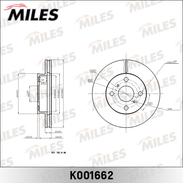 Диск тормозной TOYOTA CARINA/CALDINA/CORONA передний вент. MILES K001662