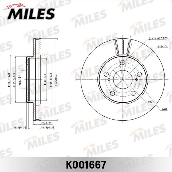 Диск тормозной TOYOTA MARK II/CHASER/CRESSIDA/CRESTA передний вент. MILES K001667