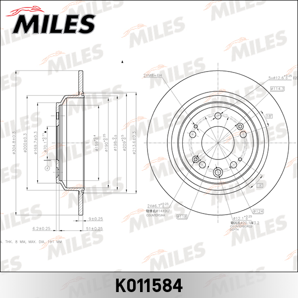 Диск тормозной HONDA ACCORD 2.4 08- задний D=305мм. MILES K011584