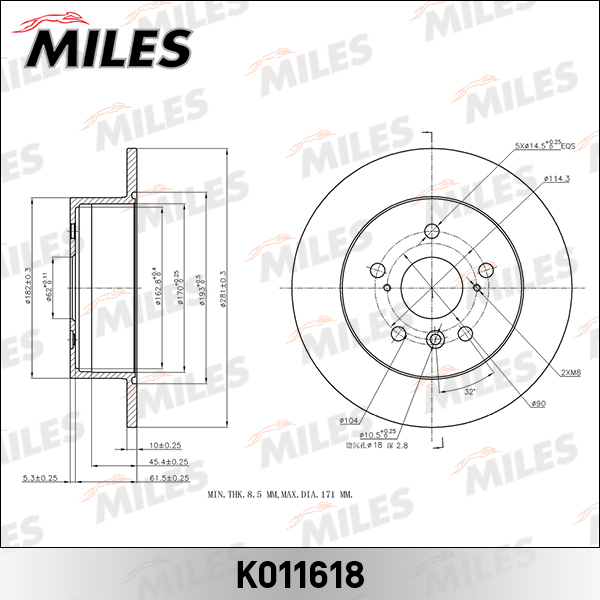 Диск тормозной TOYOTA CAMRY V40 06-11 задний MILES K011618
