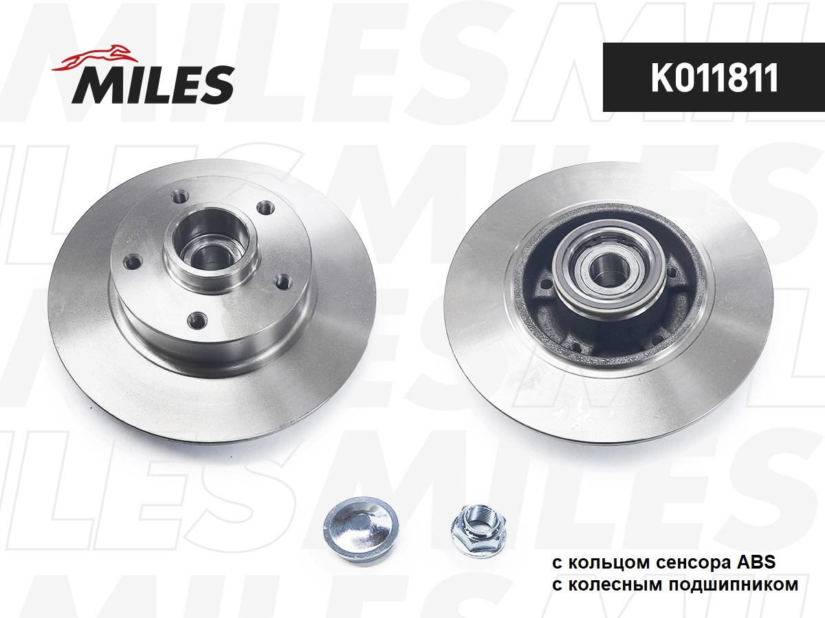 Диск тормозной RENAULT MEGANE/SCENIC III 08- задний с подшипником,с кольцом АБС MILES K011811