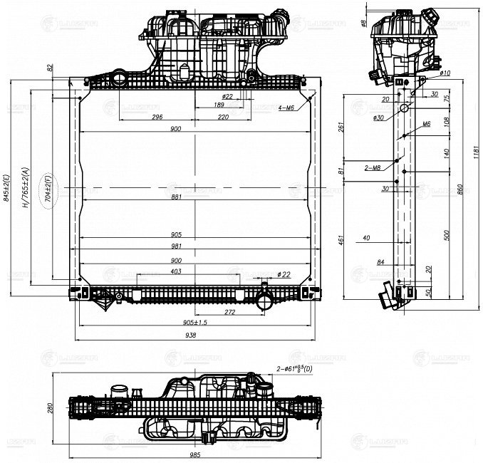 Радиатор охл. для а/м MAN TGA (02-)/TGS (07-)/TGX (07-) (с рамкой) (LRc 1283) LUZAR